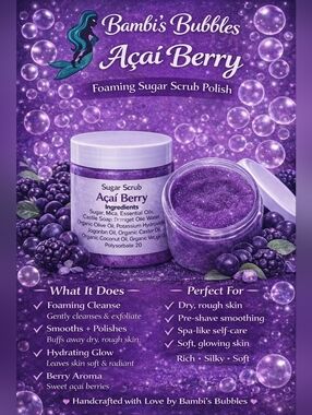 Acai Berry 8oz Hand Crafted Foaming Sugar Polish Scrub